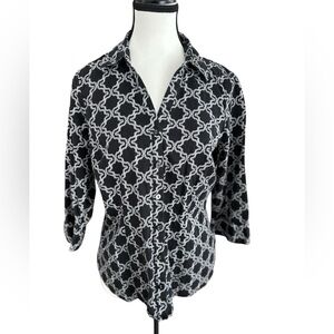 212 Collection Monochrome Geometric Button-Down Shirt with three-quarter sleeves